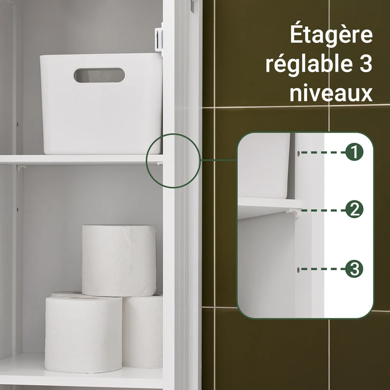 sebuyfr.comG236-WN Meuble Colonne de Salle de Bain Armoire Haute Meuble de Rangement avec étagères réglables, 1 Tiroir et 2 Portes