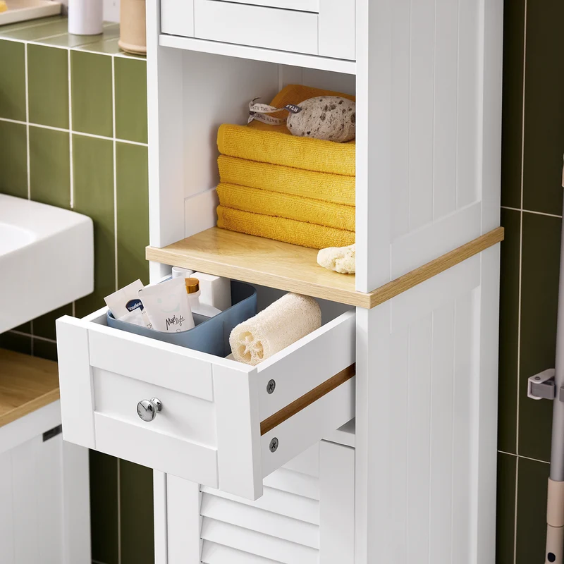 sebuyfr.comG236-WN Meuble Colonne de Salle de Bain Armoire Haute Meuble de Rangement avec étagères réglables, 1 Tiroir et 2 Portes