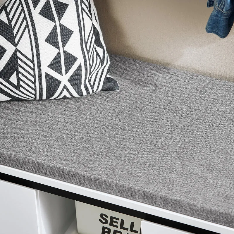 SoBuy FSR176-W Banc de Rangement, Banc à Chaussures, avec 1 Coussin Rembourré, 2 Tiroirs et 2 Portes pour Entrée