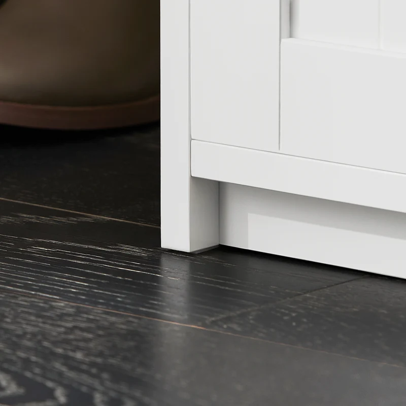 SoBuy FSR133-K-W Banc à Chaussures avec Coussin Rembourré, Porte de Grange Coulissante, 6 Compartiments Réglables, Charge 200 kg – 90x35x46 cm, Blanc
