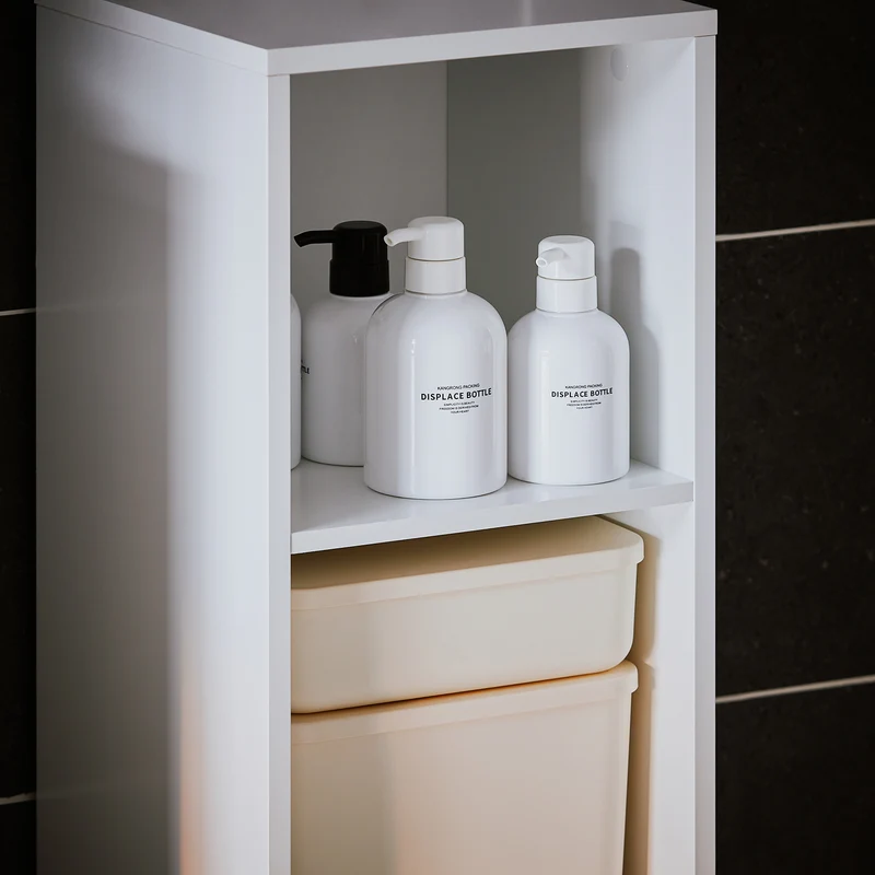 SoBuy BZR158-W Colonne Salle de Bain avec Panier à Linge et Étagères Réglables, Gain de Place, pour Salle de Bain et WC, Compact – L30×P30×H170 cm, MDF, Blanc