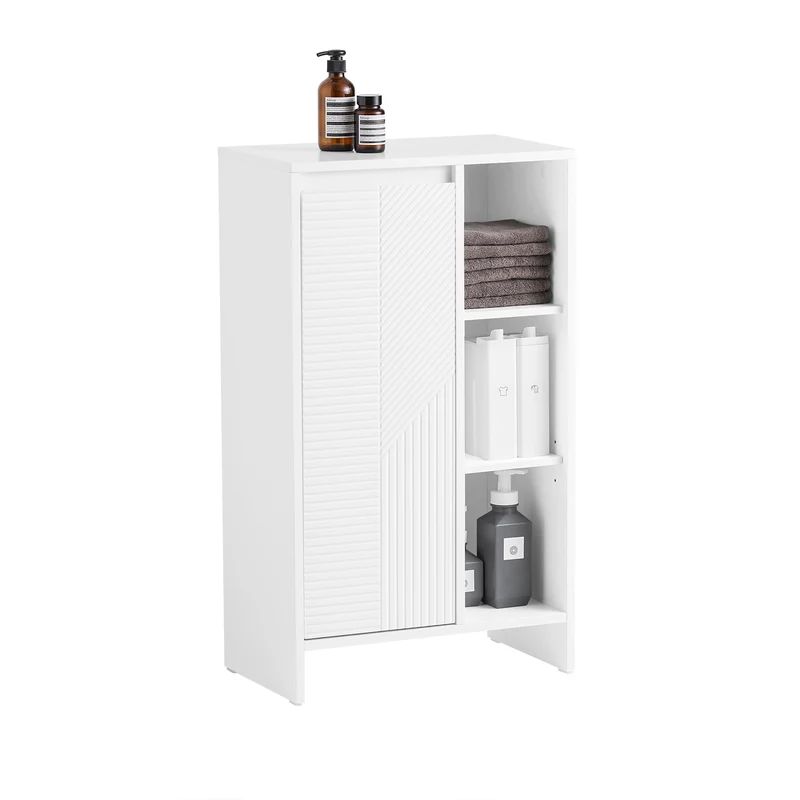 SoBuy BZR156-W Meuble Salle de Bain avec Panier à Linge – Colonne Rangement WC étroite avec Porte Abattante et Étagères Ouvertes, 86x50x30cm, Blanc