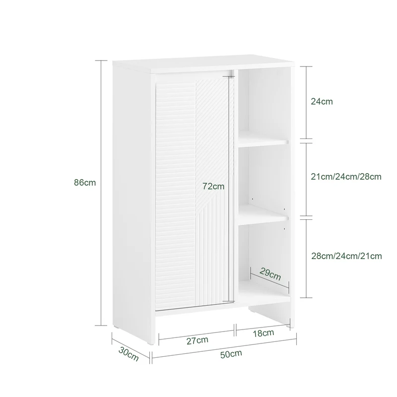 SoBuy BZR156-W Meuble Salle de Bain avec Panier à Linge – Colonne Rangement WC étroite avec Porte Abattante et Étagères Ouvertes, 86x50x30cm, Blanc