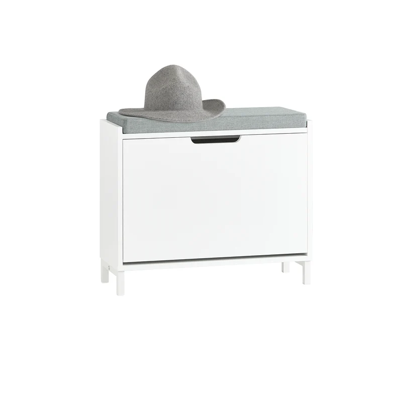 SoBuy FSR151-K-W Banc à Chaussures avec Coussin Rembourré et 1 Abattant, Slim 24cm pour Entrée – 60x24x52 cm, Blanc