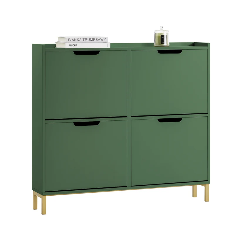 SoBuy FSR100-SY Meuble à Chaussures Ultra-Slim 19 cm Faible Profondeur – 4 Abattants, 8 Paires – Vert Sauge