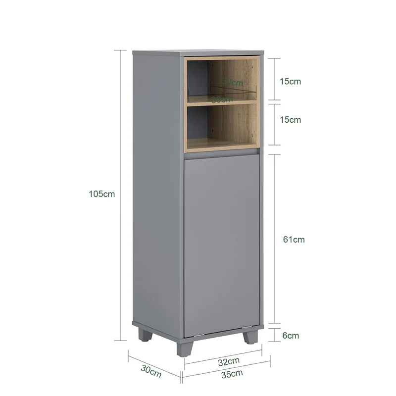 SoBuy BZR146-DG Meuble Bas de Salle de Bain, Meuble Demi-Colonne sur Pied, Placard WC Étroit avec 1 Panier à Linge