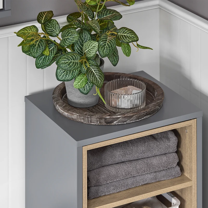 SoBuy BZR146-DG Meuble Bas de Salle de Bain, Meuble Demi-Colonne sur Pied, Placard WC Étroit avec 1 Panier à Linge