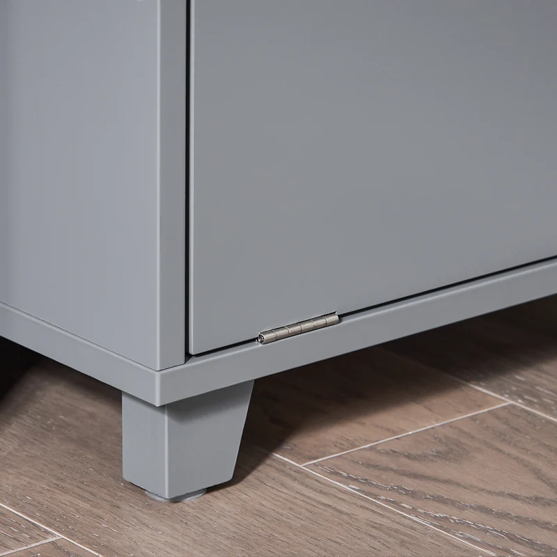 SoBuy BZR146-DG Meuble Bas de Salle de Bain, Meuble Demi-Colonne sur Pied, Placard WC Étroit avec 1 Panier à Linge