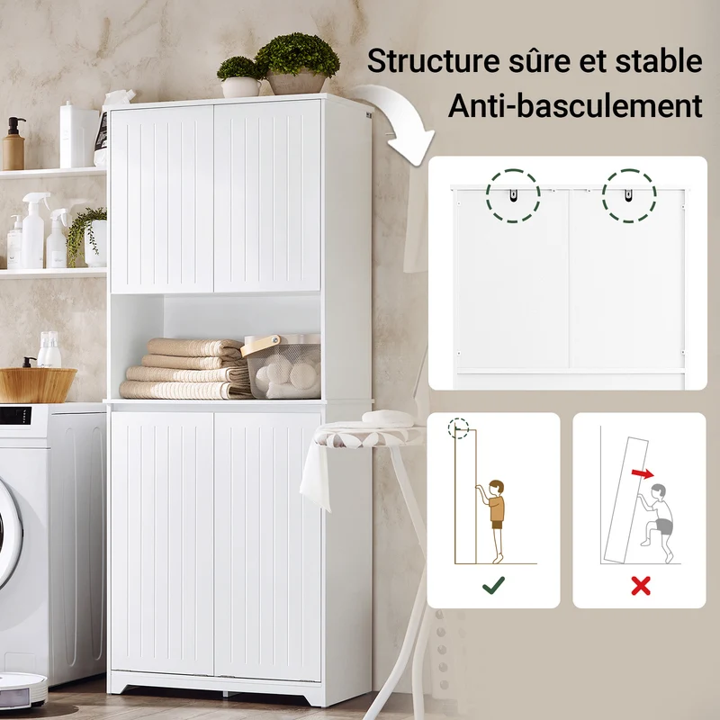SoBuy BZR150-W Colonne Salle de Bain avec Paniers à Linge – Meuble Gain de Place 170 cm – Blanc