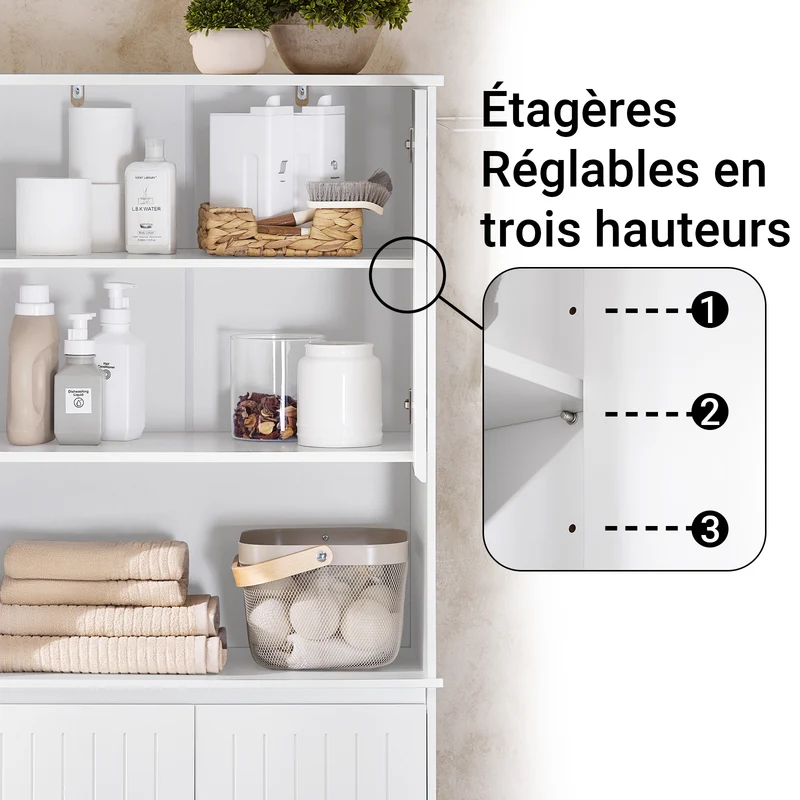 SoBuy BZR150-W Colonne Salle de Bain avec Paniers à Linge – Meuble Gain de Place 170 cm – Blanc