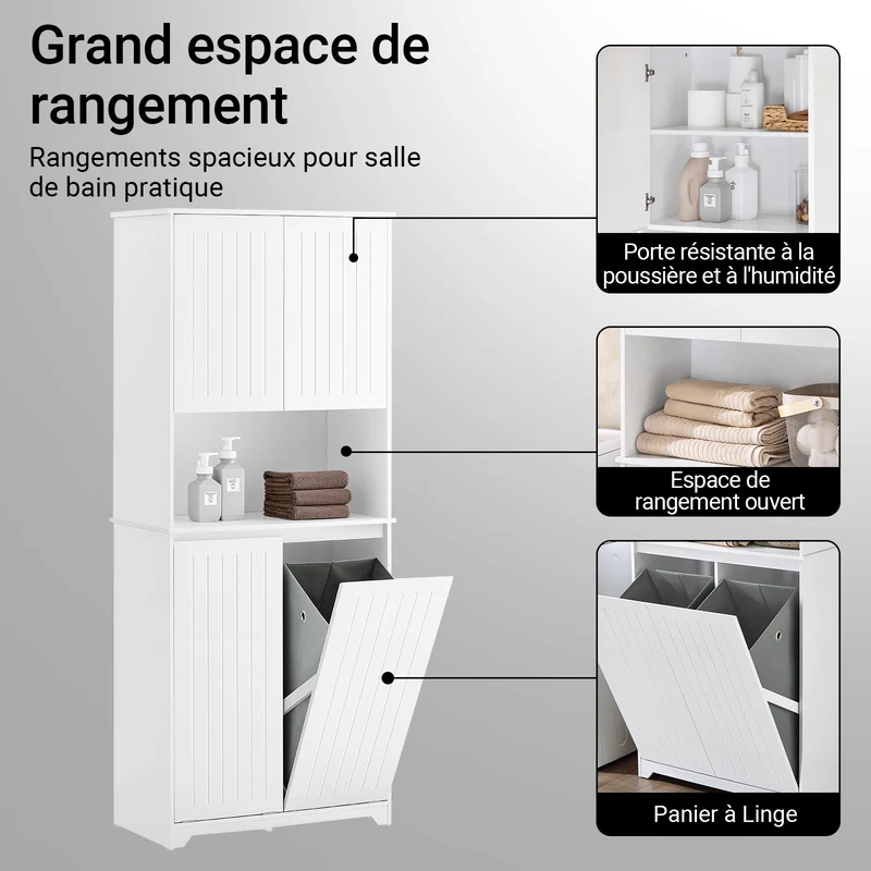 SoBuy BZR150-W Colonne Salle de Bain avec Paniers à Linge – Meuble Gain de Place 170 cm – Blanc