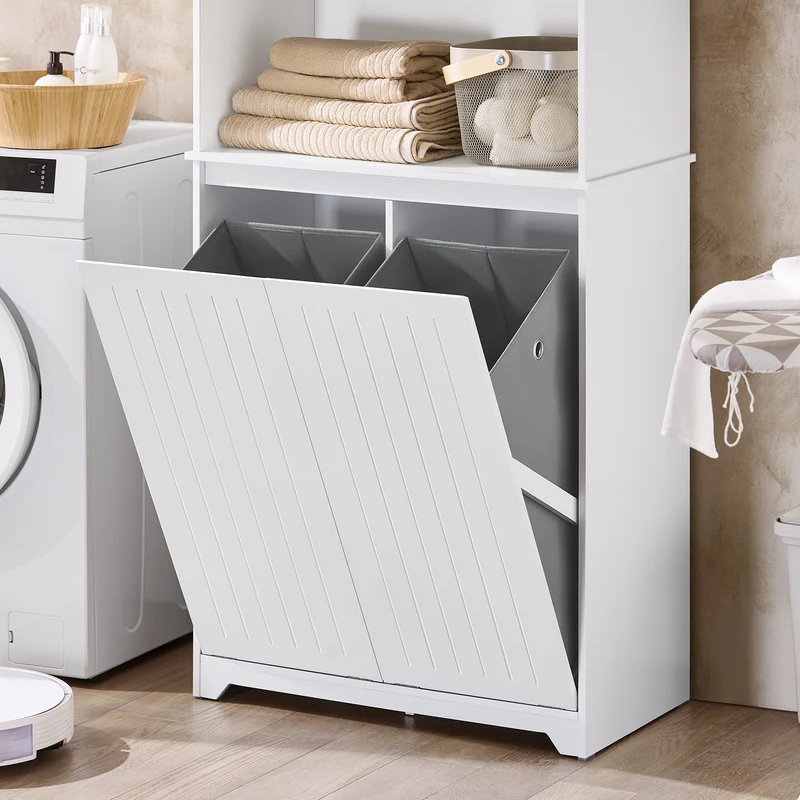 SoBuy BZR150-W Colonne Salle de Bain avec Paniers à Linge – Meuble Gain de Place 170 cm – Blanc