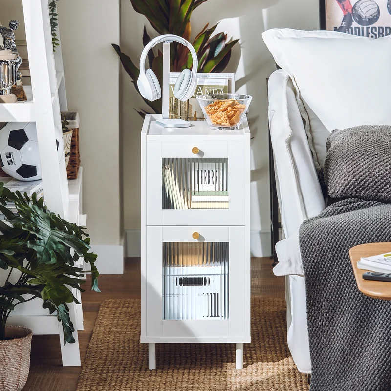 SoBuy FBT139-W Bout de canapé avec 2 tiroirs Table de Nuit Table de Chevet Table d'appoint Table Téléphone