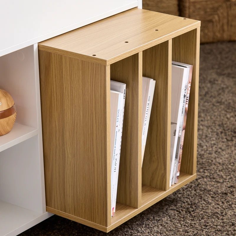 SoBuy FBT134-W Bout de Canapé en Bois, Table d'appoint Café, Table Basse Roulante, avec Porte- revues et Tiroir, Meuble de Rangemen