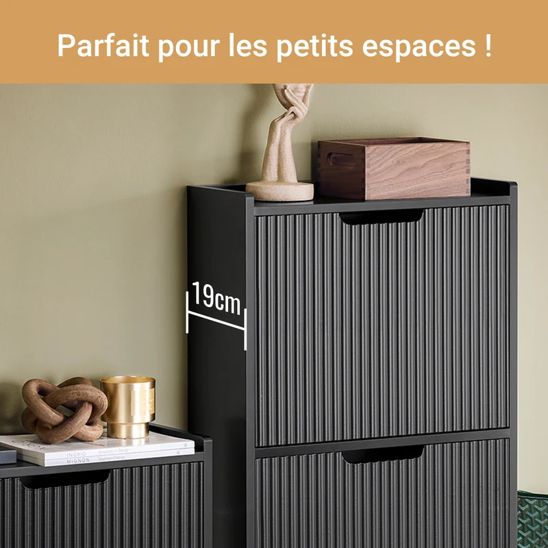 SoBuy FSR177-H-SCH Meuble à Chaussures Ultra-Slim 19 cm à 3 Abattants – 6 à 8 Paires – 130 cm – Blanc