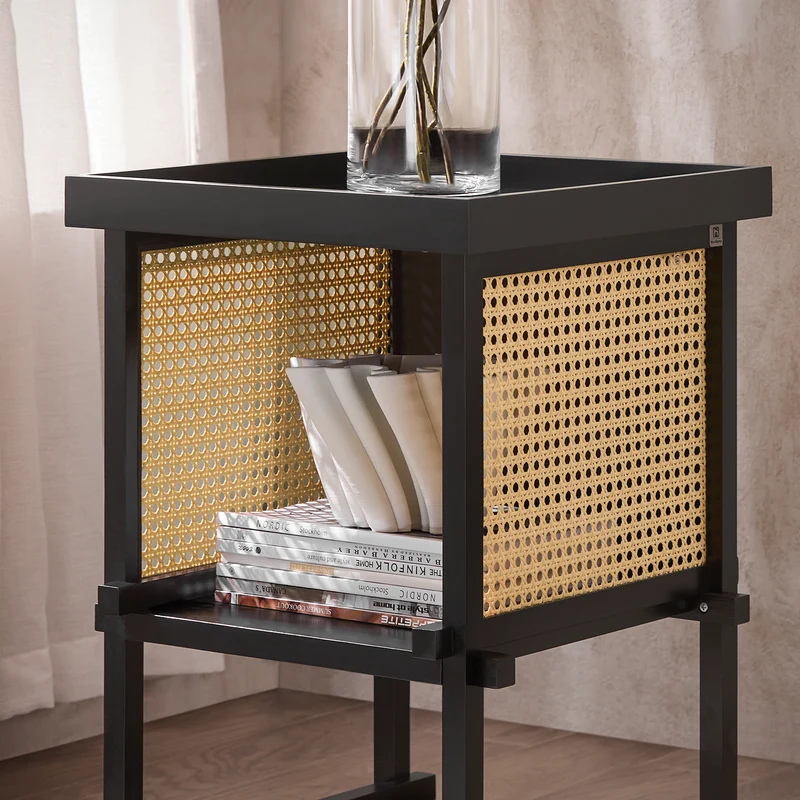 SoBuy HFBT03-SCH Table d'appoint Design, Table Basse Carrée, Bout de Canapé, Table de Chevet avec Compartiment Ouvert