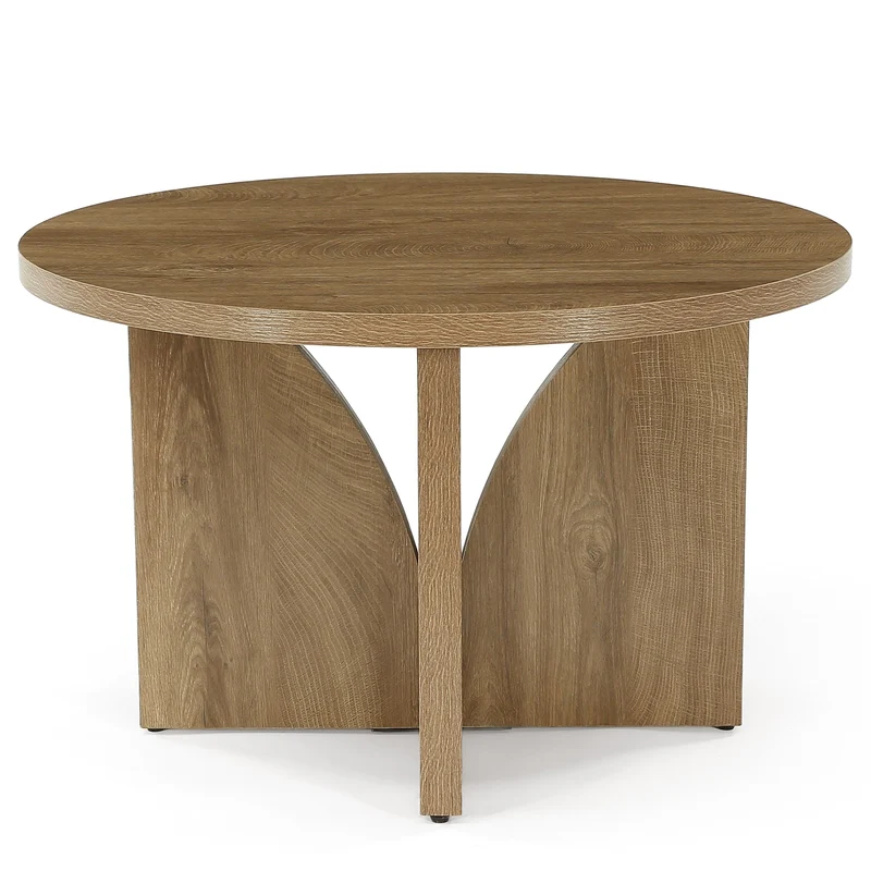 Table basse ronde de 80 cm, Table de salon moderne marron pour petits espaces