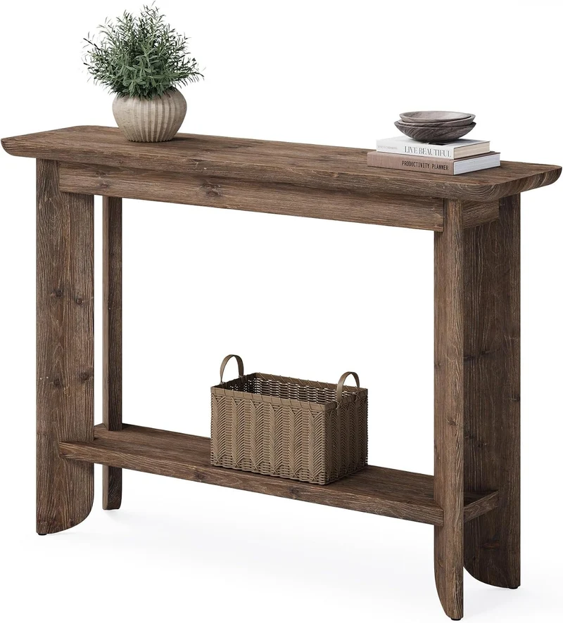 Console de 105 cm avec rangement, Table d'appoint style ferme à 2 niveaux pour salon, couloir et entrée