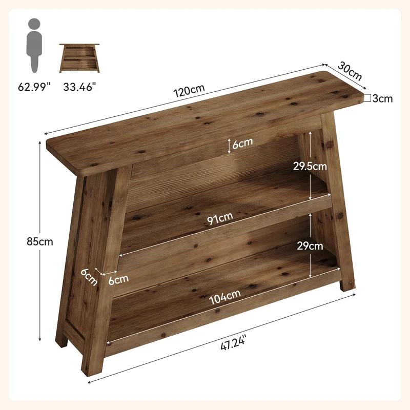 Tribesigns Console en bois massif de 120 cm, Table d'entrée à 3 niveaux de style champêtre avec étagères