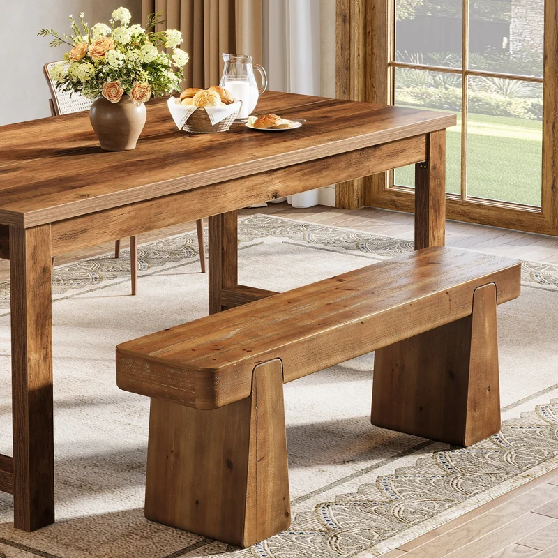 Tribesigns Banc en bois massif 120 cm, Style champêtre avec pieds renforcés