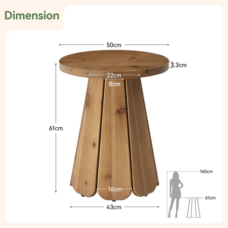 Tribesigns Table d'appoint ronde en bois massif 50 cm, Style champêtre avec piètement sculptural