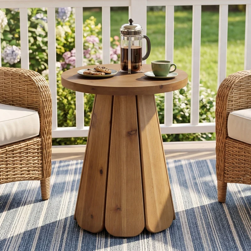 Tribesigns Table d'appoint ronde en bois massif 50 cm, Style champêtre avec piètement sculptural