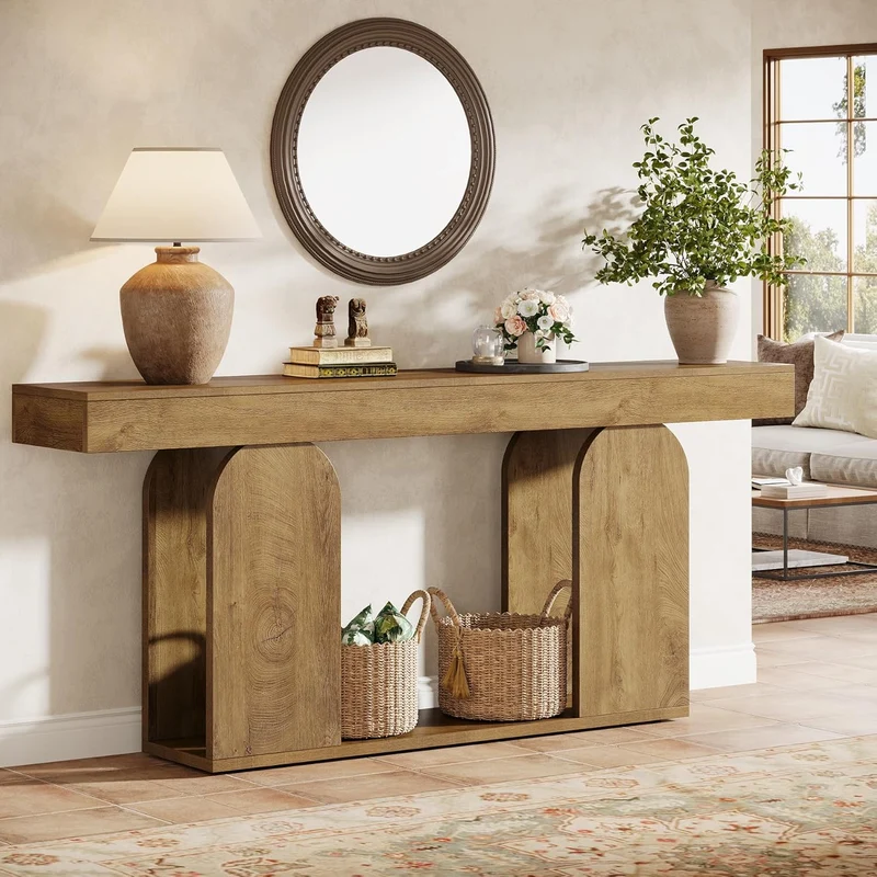 Tribesigns Console de 160 cm avec piètement en U, Table d'entrée longue et moderne à 2 étagères