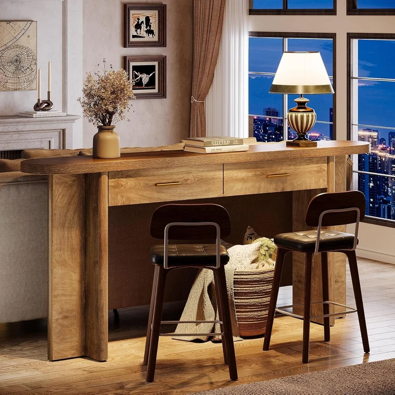 Tribesigns Console ovale en bois de 160 cm de long de style champêtre avec 2 tiroirs et un espace de rangement
