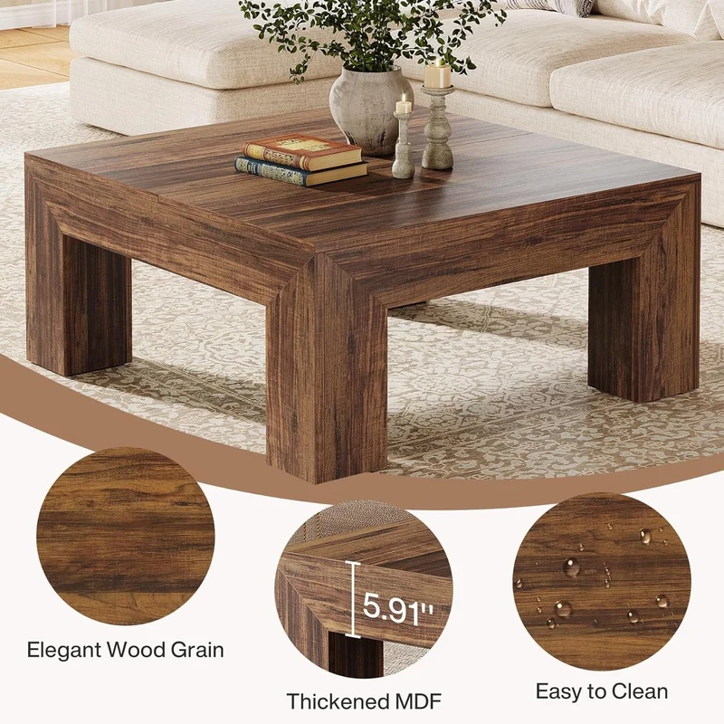 Tribesigns Table Basse Carrée pour Salon 100 x 100 x 50 cm, Table de Salon Bois Table d'appoint Farmhouse