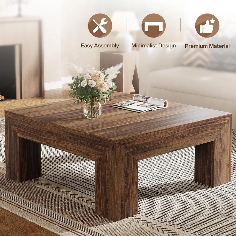 Tribesigns Table Basse Carrée pour Salon 100 x 100 x 50 cm, Table de Salon Bois Table d'appoint Farmhouse