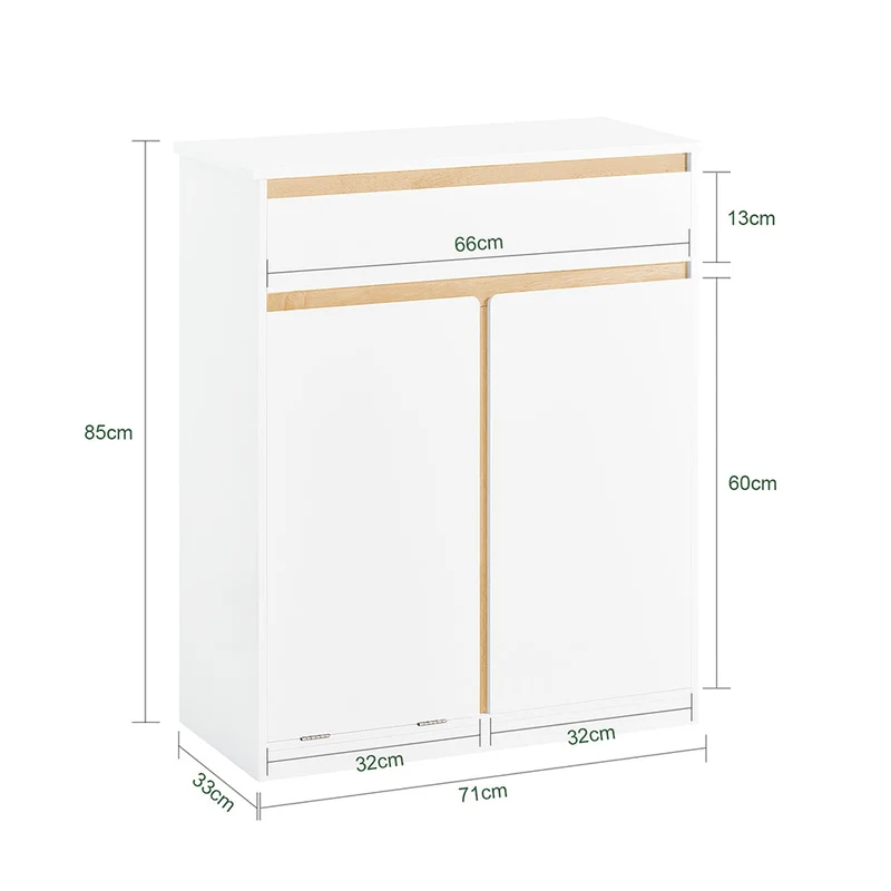 SoBuy BZR79-W Meuble de Salle de Bain avec Panier à Linge Intégré, Tiroir et Double Porte – Blanc et Bois