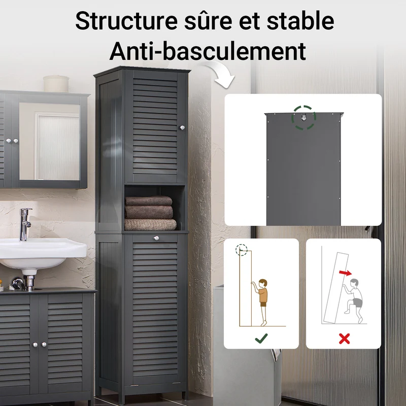 SoBuy BZR124-DG Meuble Colonne avec Panier à Linge – Armoire de Salle de Bain Rangement Étroit Étagère de Salle de Bain Petit Meuble WC Placard Gris 40x170x38 cm