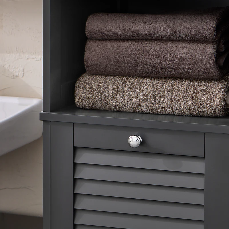 SoBuy BZR124-DG Meuble Colonne avec Panier à Linge – Armoire de Salle de Bain Rangement Étroit Étagère de Salle de Bain Petit Meuble WC Placard Gris 40x170x38 cm