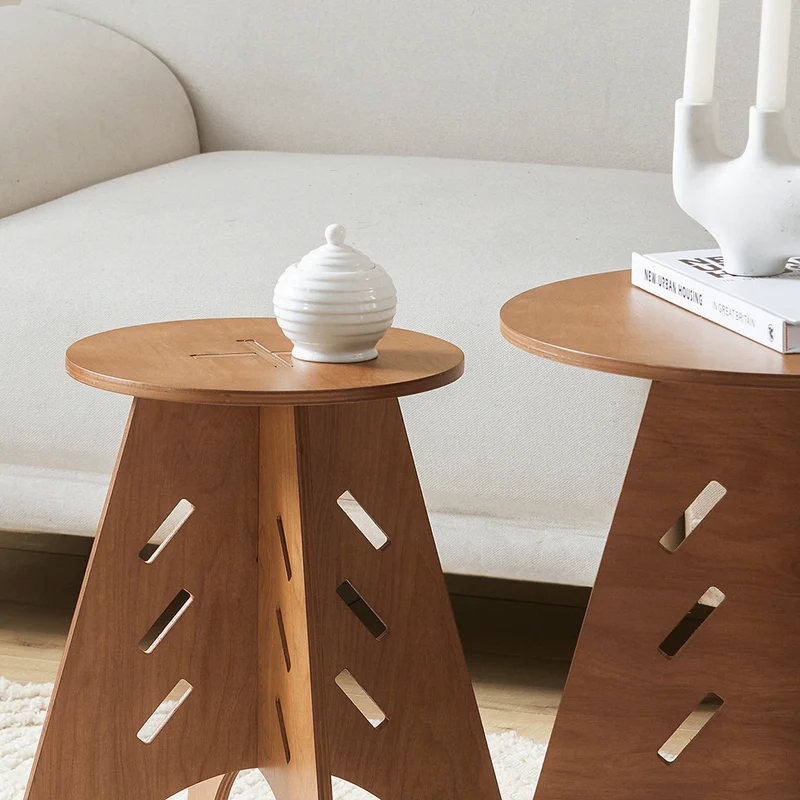 SoBuy HFBT01-BR Table d'appoint Ronde en Bois Table Basse Ronde Table de Nuit Table de Chevet Bouts de Canapé en Tenons et Mortaises