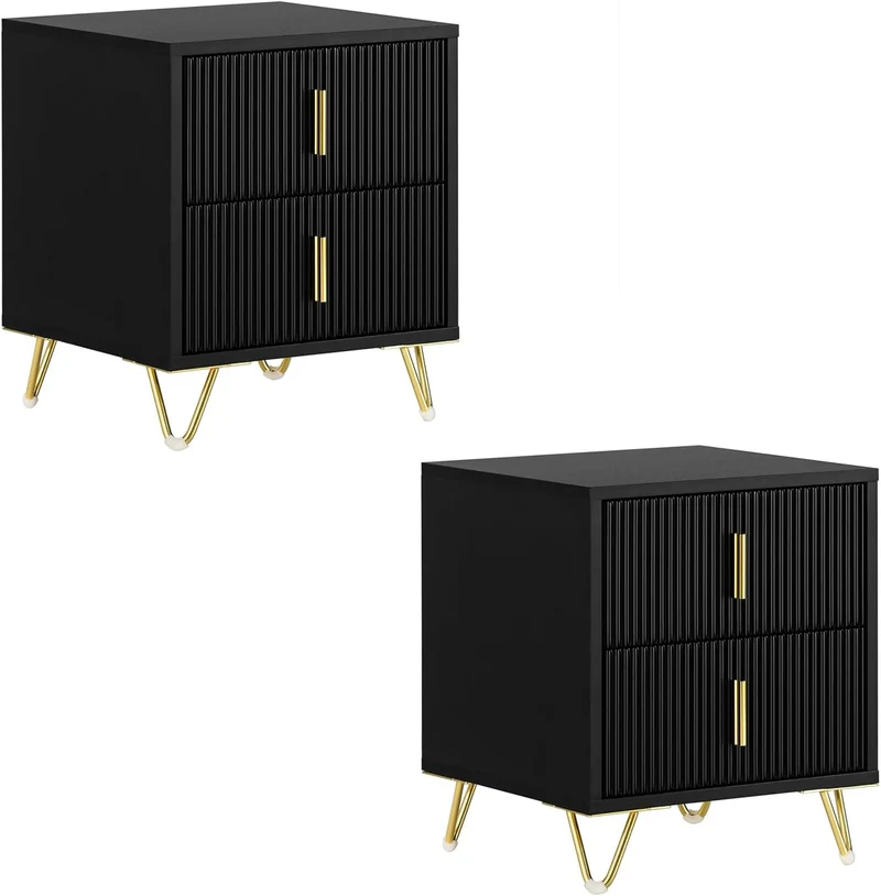 SoBuy FBT115-SCHx2 Lot de 2 Table de Chevet - Table de Nuit avec 2 tiroirs, Table d'appoint pour Chambre à Coucher - Meuble de Rangement Moderne, Noir L40 x P40 x H47 cm