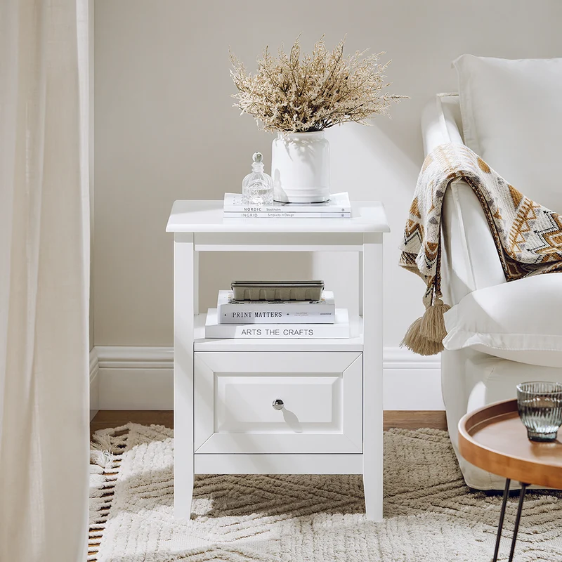 SoBuy FBT131-W Table de Chevet, Table d'Appoint, Bout de Canapé avec 1 Tiroir, Table de Nuit Convient pour Tout Lit et Toute Chambre, Blanc, 45 x 35 x 60 cm