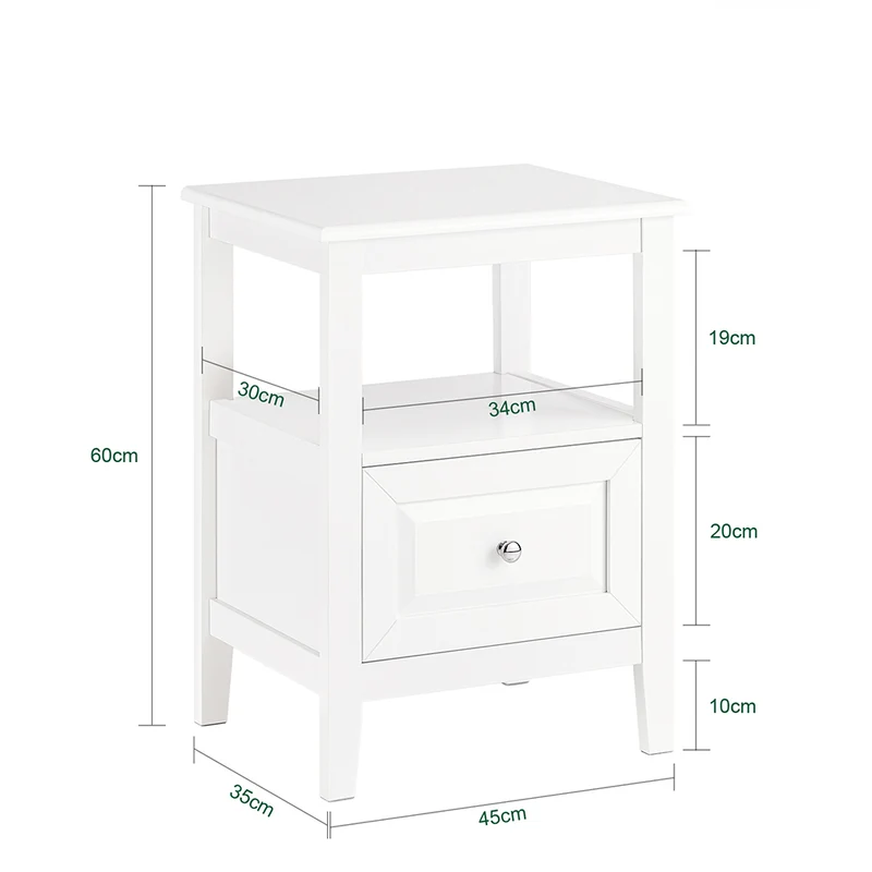 SoBuy FBT131-W Table de Chevet, Table d'Appoint, Bout de Canapé avec 1 Tiroir, Table de Nuit Convient pour Tout Lit et Toute Chambre, Blanc, 45 x 35 x 60 cm