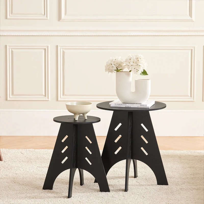 SoBuy HFBT01-K-SCH Table d'appoint Ronde en Bois Table Basse Ronde Table de Nuit Table de Chevet Bouts de Canapé Marron en Tenons et Mortaises, Noir
