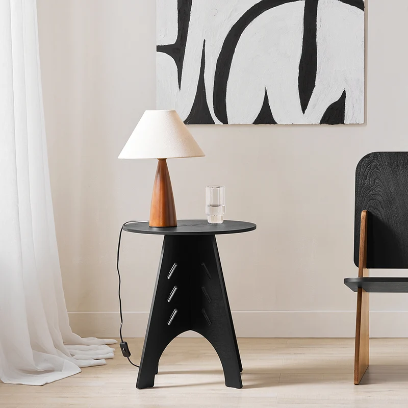 SoBuy HFBT01-SCH Table d'appoint Ronde en Bois Table Basse Ronde Table de Nuit Table de Chevet Bouts de Canapé en Tenons et Mortaises, Noir