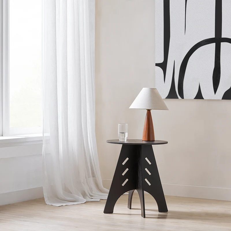 SoBuy HFBT01-SCH Table d'appoint Ronde en Bois Table Basse Ronde Table de Nuit Table de Chevet Bouts de Canapé en Tenons et Mortaises, Noir