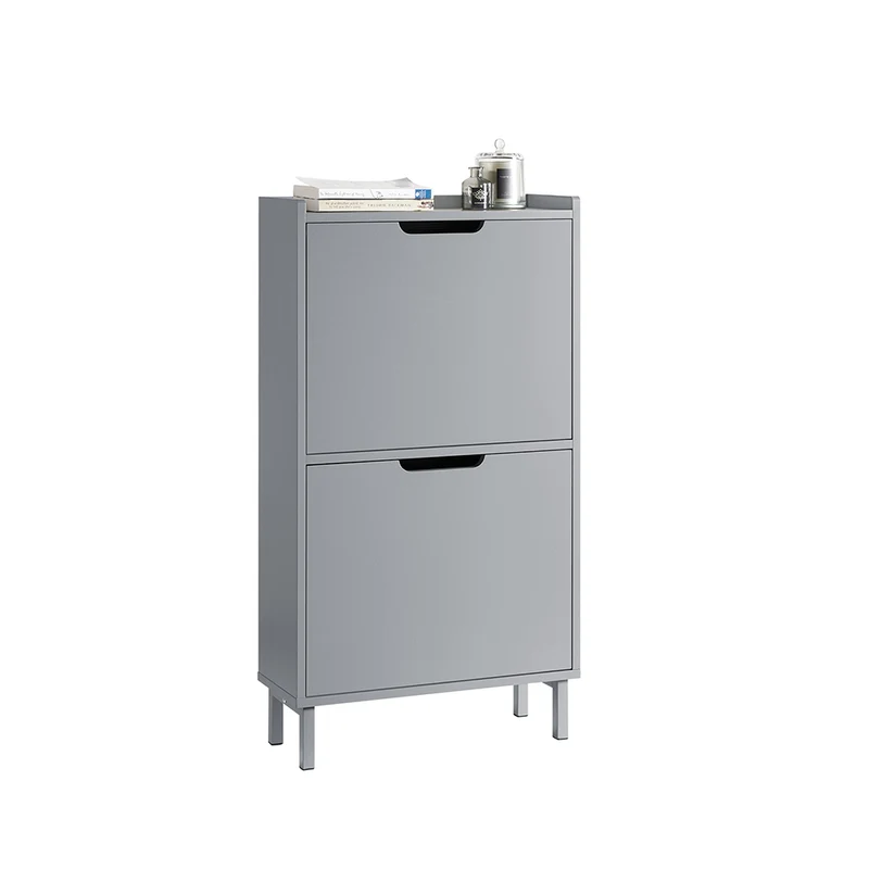 SoBuy FSR151-HG Armoire à Chaussures 2 Abattants Ultra-Slim 19cm, Rangement Compact pour Entrée Couloir – 50x19x91 cm, Gris