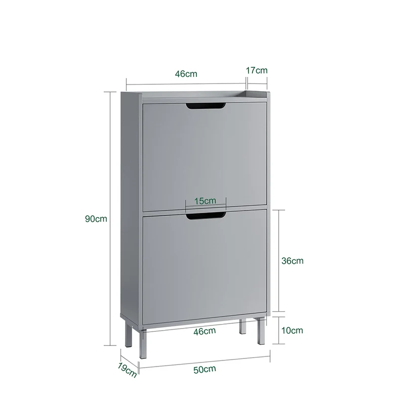 SoBuy FSR151-HG Armoire à Chaussures 2 Abattants Ultra-Slim 19cm, Rangement Compact pour Entrée Couloir – 50x19x91 cm, Gris