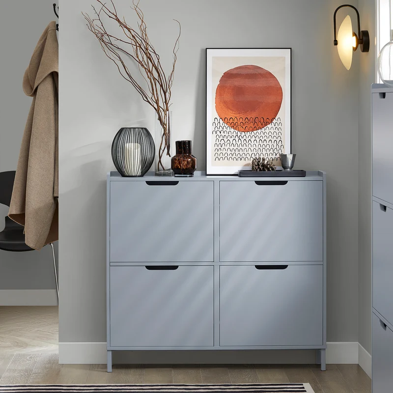 SoBuy FSR100-HG Armoire à Chaussures Ultra-Slim 19 cm – 4 Abattants, 8–12 Paires, Anti-Basculement, Gris, 100×19×91 cm