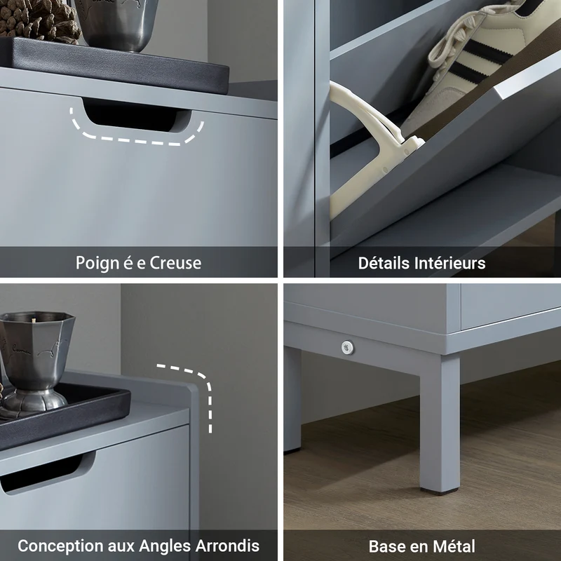 SoBuy FSR100-HG Armoire à Chaussures Ultra-Slim 19 cm – 4 Abattants, 8–12 Paires, Anti-Basculement, Gris, 100×19×91 cm