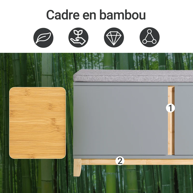 SoBuy FSR117-HG Banc à Chaussures Banc de Rangement Meuble à Chaussures d'Entrée avec Siège Rembourré et 2 Portes