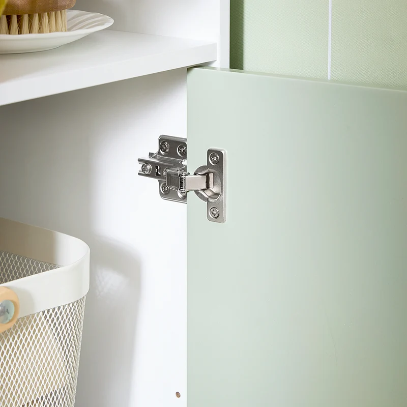 SoBuy BZR138-GR Meuble Bas Salle de Bain Vert et Blanc 87 cm avec 2 Portes, Étagères Réglables et Compartiment Ouvert – Pieds Métal, Charge 45 kg