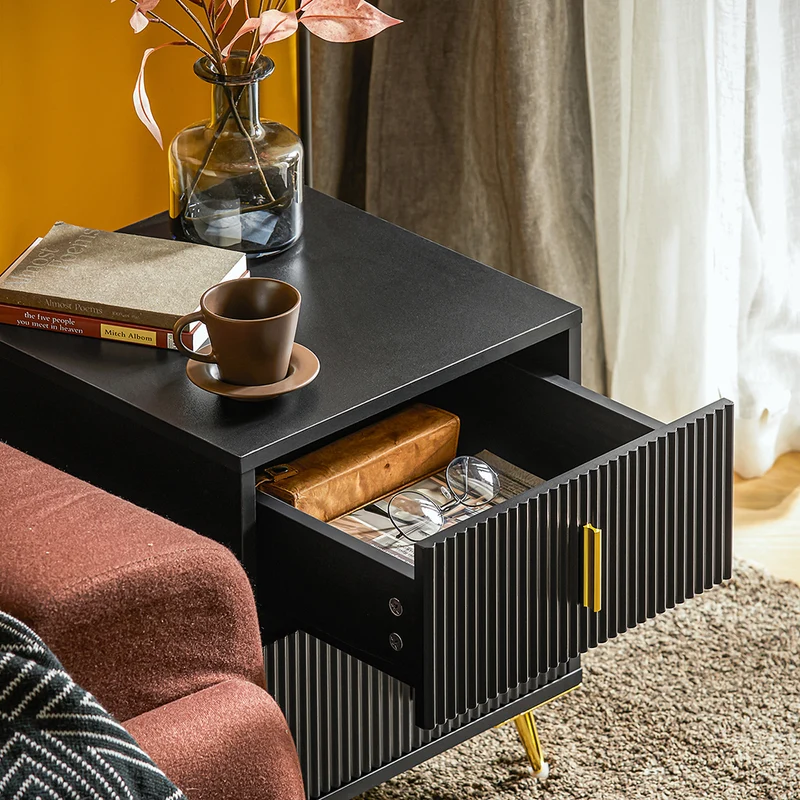 SoBuy FBT115-SCH Table de Chevet - Table de Nuit avec 2 tiroirs, Table d'appoint pour Chambre à Coucher - Meuble de Rangement Moderne, Noir, L40 x P40 x H47 cm
