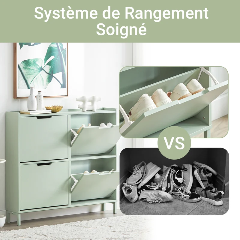 SoBuy FSR100-GR Meuble à Chaussures Slim 19 cm – 4 Abattants, 8 à 12 Paires, Vert Sauge