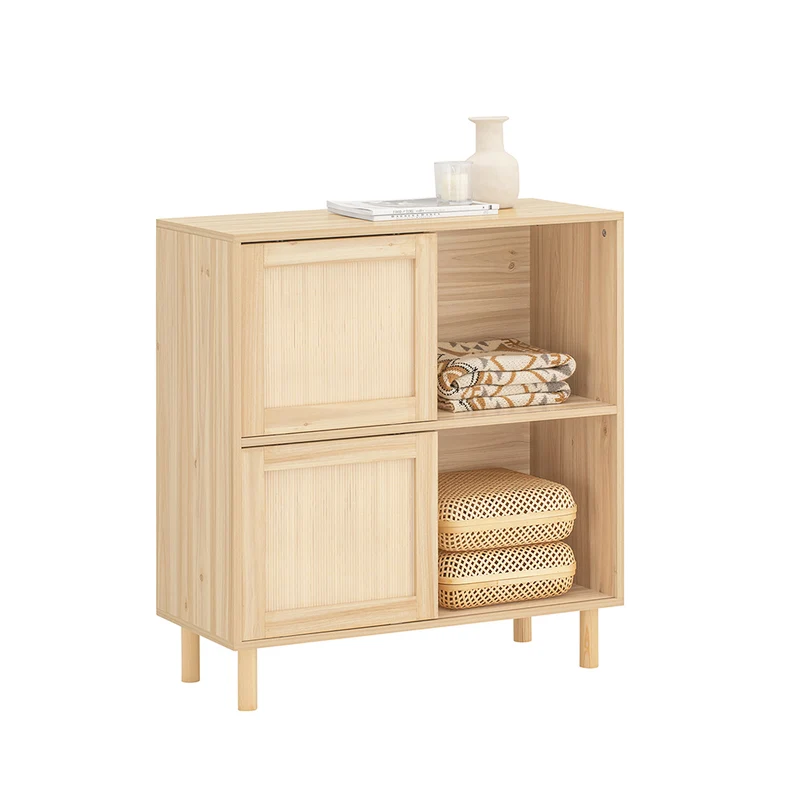 SoBuy FSB87-N Buffet Meuble de Rangement avec 2 Portes Coulissantes, Commode Multifonction pour Entrée Salon Cuisine – 80x35x87 cm, Naturel