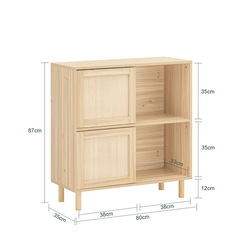 SoBuy FSB87-N Buffet Meuble de Rangement avec 2 Portes Coulissantes, Commode Multifonction pour Entrée Salon Cuisine – 80x35x87 cm, Naturel